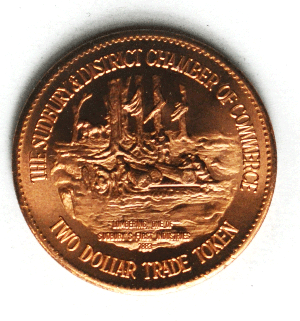 1981`$2 Canada Trade Dollar 38mm Sudbury Smelting Roasting Lumbering