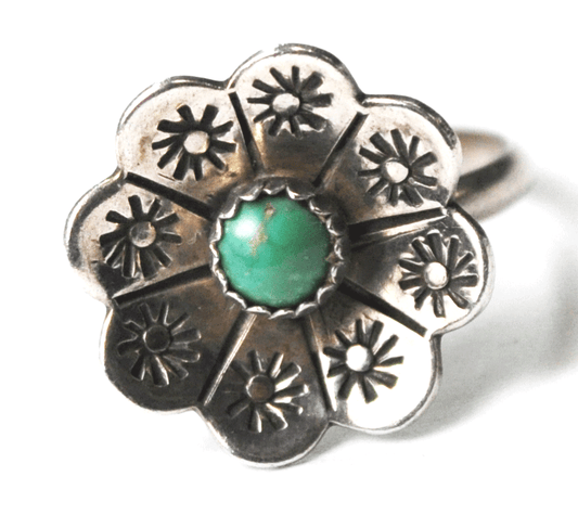 Vintage Sterling Silver Turquoise Flower Sun Pedal 14mm Ring Size 5-3/4