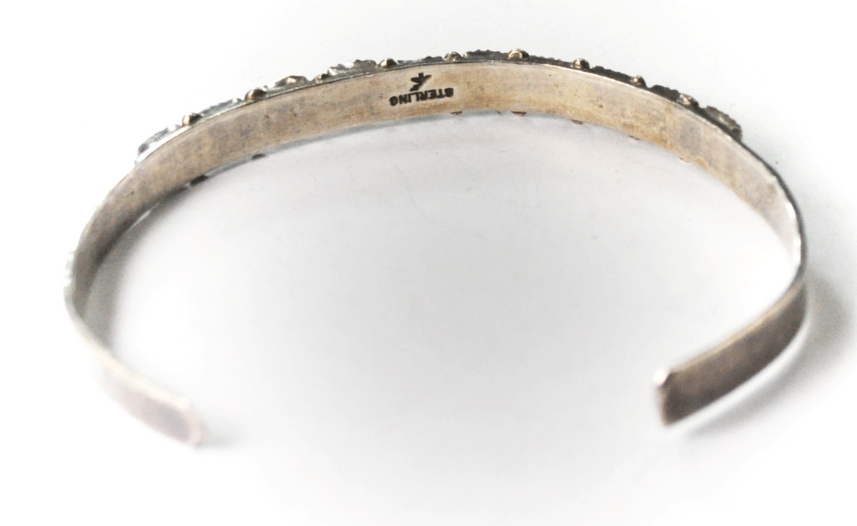 Vintage Sterling Shopmark 2 Multi Stone Cuff Bracelet 7mm 6-1/8"