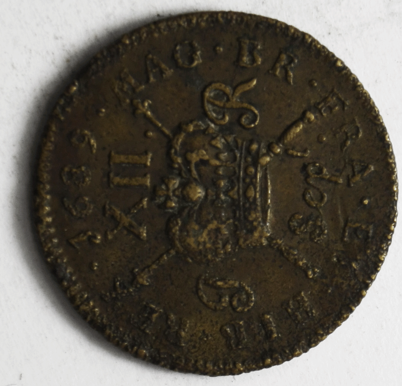 1689 Ireland James II Gun Money Shilling Sep t Copper Coin