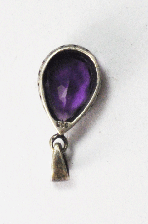 Sterling Silver Teardrop Purple CZ 22mm x 10mm Pendant 4mm Bale Dot Edge