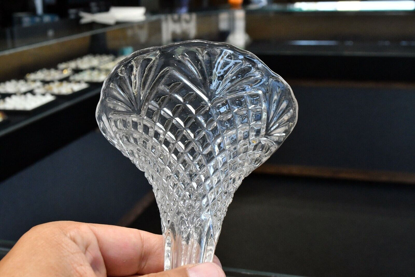 Vintage Molded Glass Fluted Footed Bud Vase 8 1/2" Tall