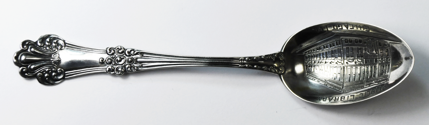 Sterling Silver Mechanics Public Library Chicago Illinois Souvenir Spoon 5-3/8"