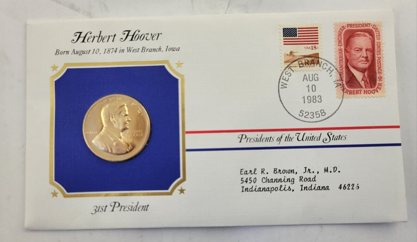 Herbert Hoover Presidential Covers Medal Postal Commemorative Society Gold Plate