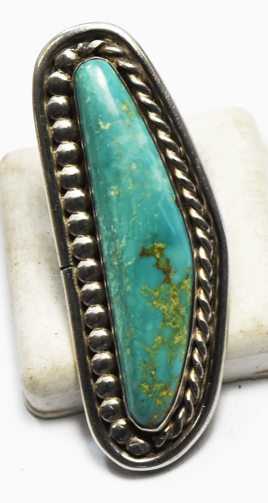 Sterling Silver Turquoise Elongated Long Boomerang Ring 57mm Size 7