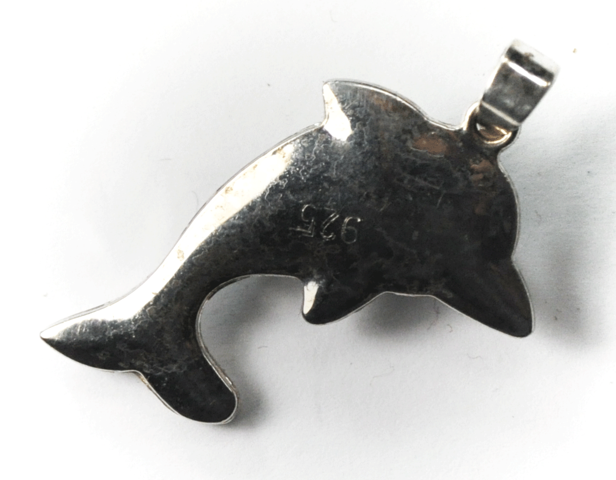 Sterling Silver Larimar Blue Dolphin Pendant 42mm x 22mm