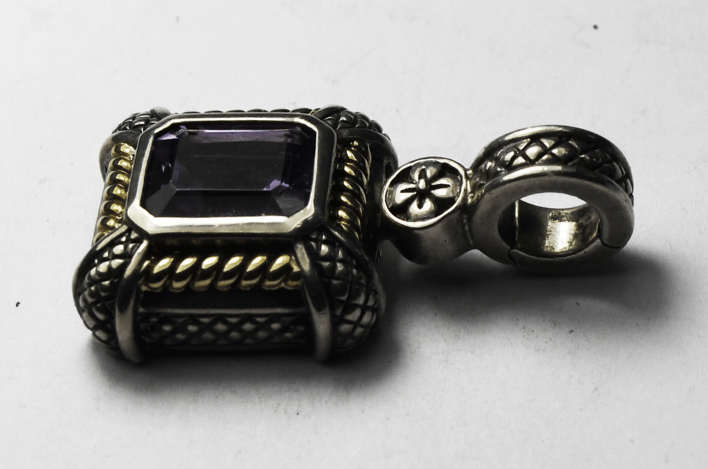 Sterling Silver 18k Amethyst Designer Rectangle Pendant 1.5" x 20mm Hinged Bale