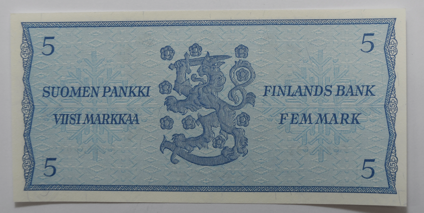 1963 Finland 5 Five Markkaa Suoment Pankki Uncirculated Banknote