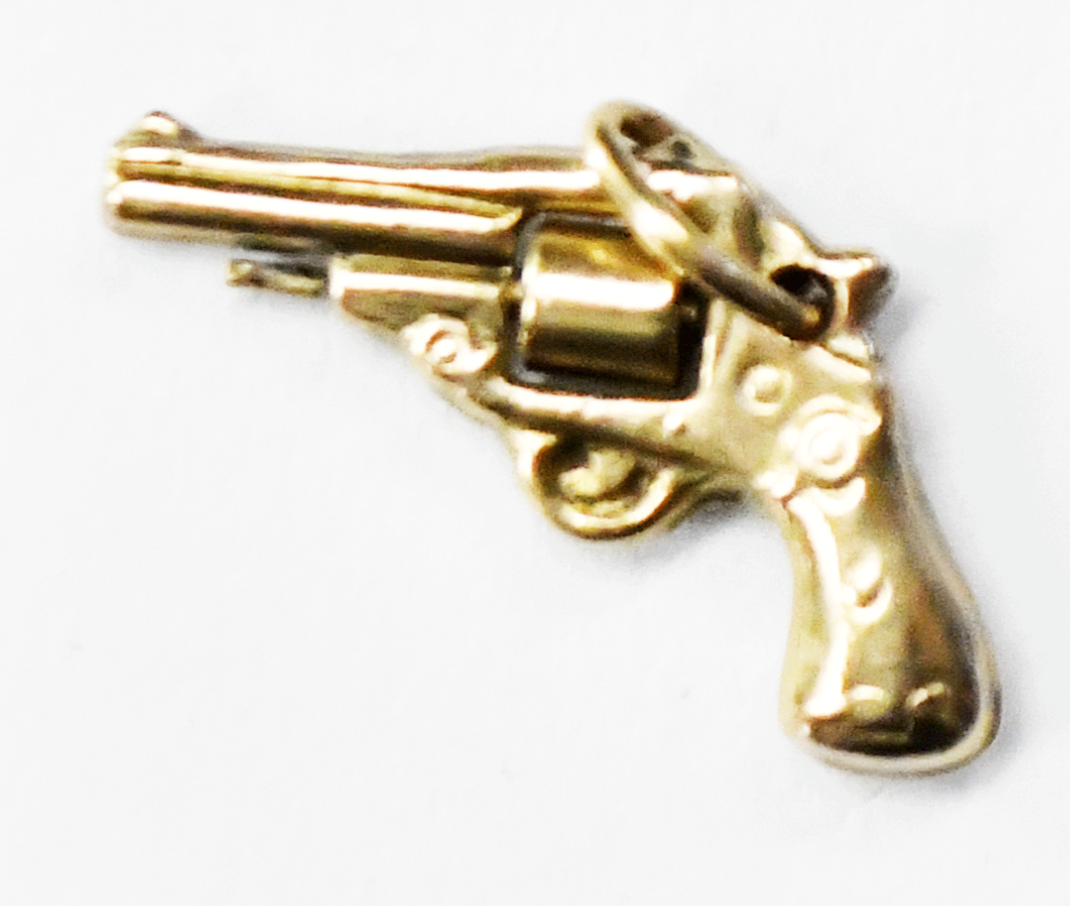14k Yellow Gold Pistol Revolver Gun Charm 23mm x 15mm