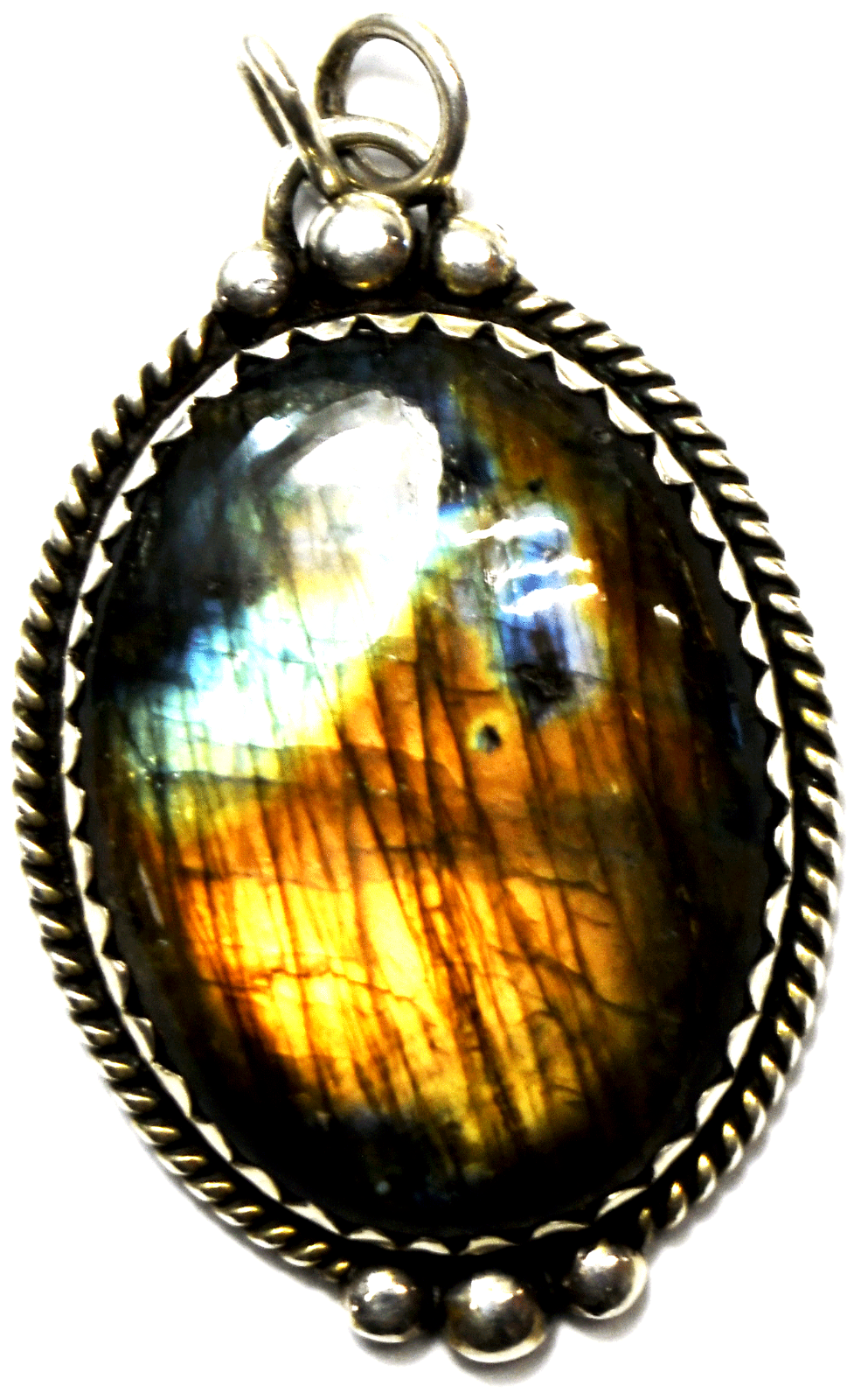 Sterling Silver Oval Labradorite Mermaid Cutout Reversible Pendant 35mm x 59mm
