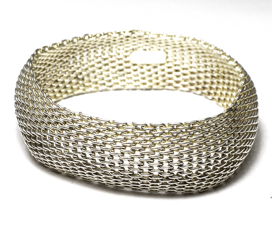 Sterling Silver Mesh 21mm Chain Mail Medium Bangle Bracelet 40g