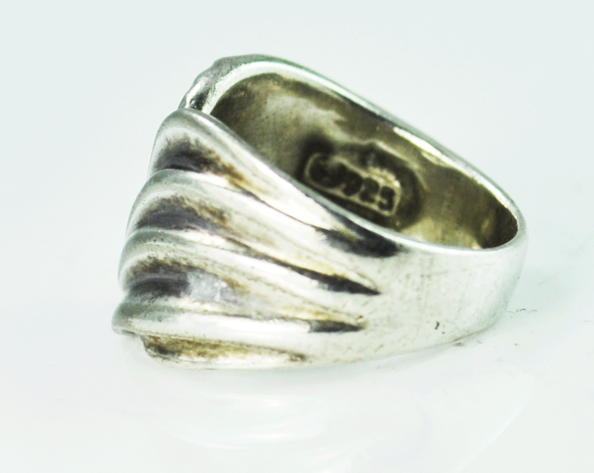 Sterling Silver Wave Stripe Curtain Fold Ring 15mm Band Size 7