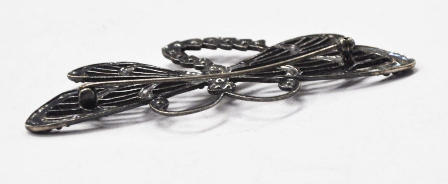 Sterling Silver Butterfly CZ Filigree Brooch Pin 77mm x 31mm