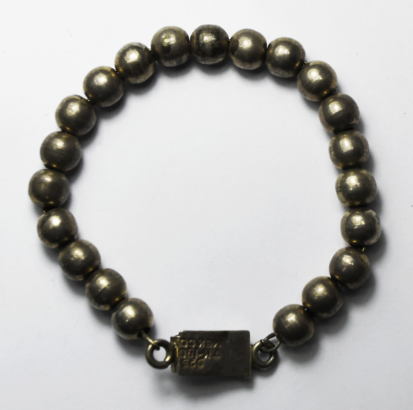 Sterling Silver Mexico Round Beaded Bracelet 8mm  7.5"   19g
