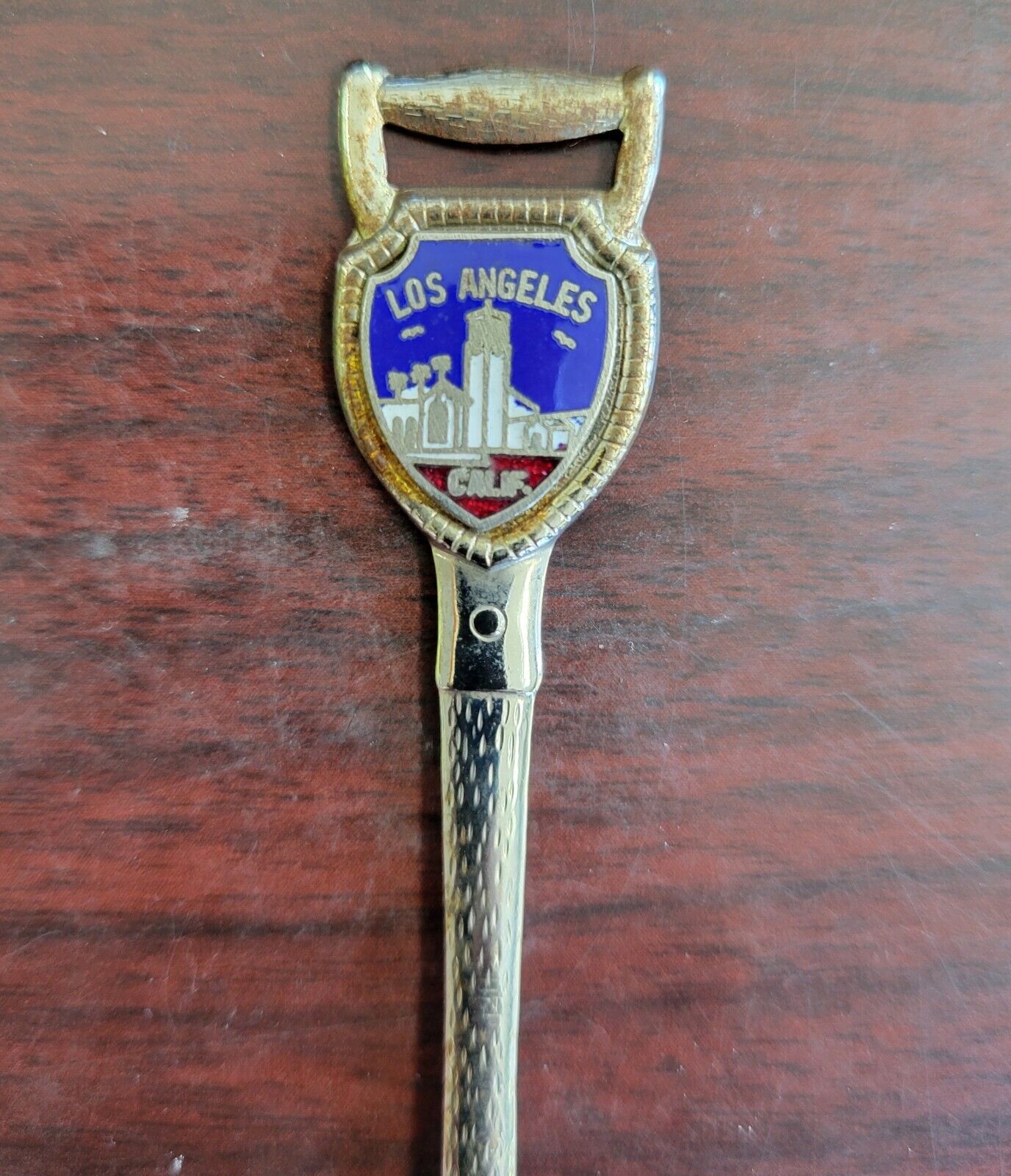 Souvenir Spoon Los Angeles California Enameled Shield Shovel