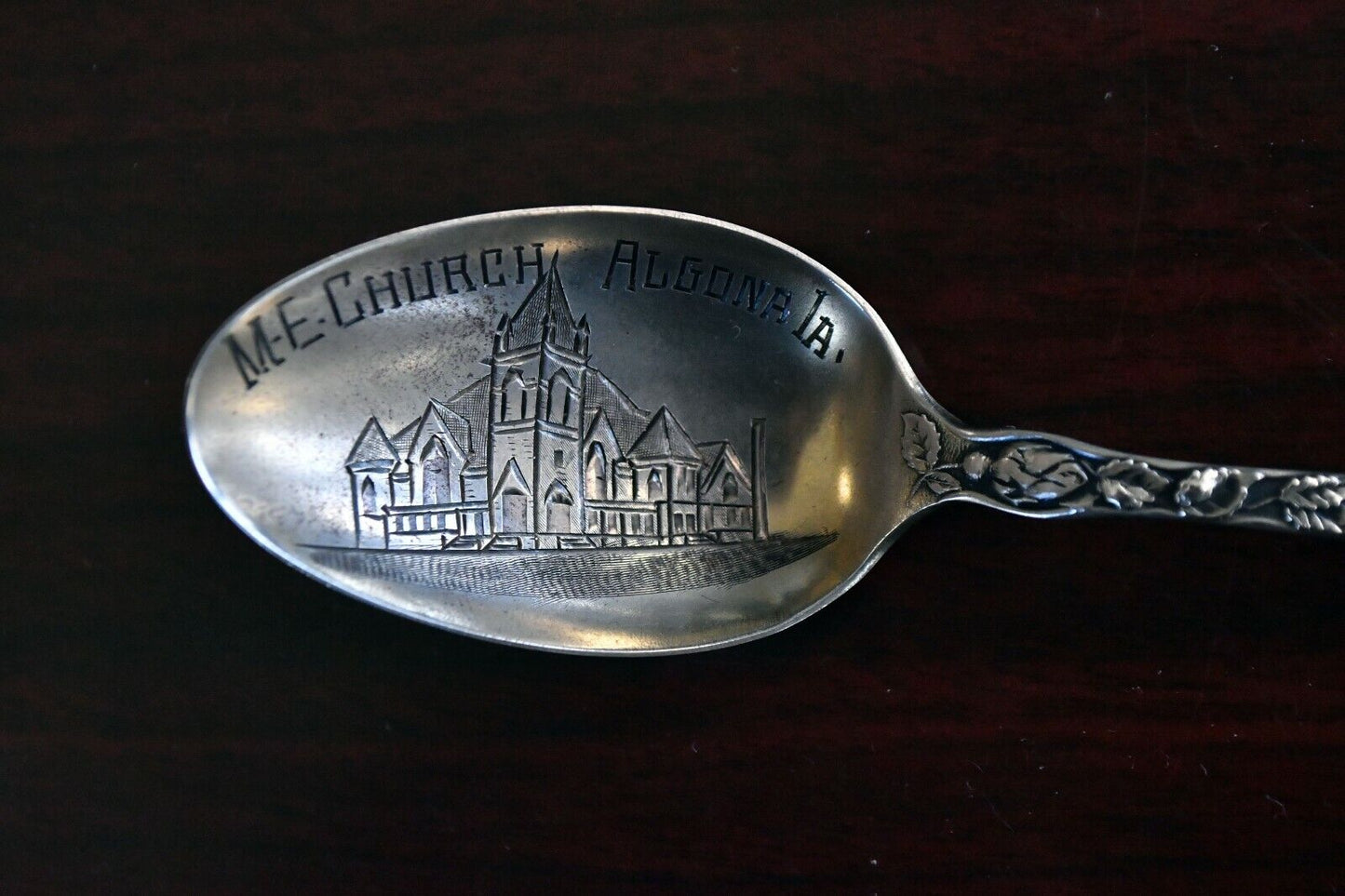 M.E. Church Algona Iowa Sterling 5" Souvenir Spoon by Baker Manchester .47 oz.
