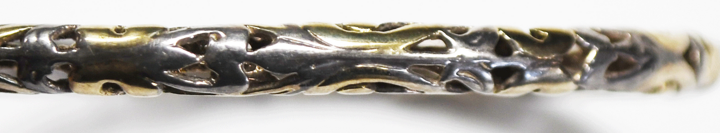 Sterling Silver Filigree 4mm Small Bangle Two Tone Oval Bracelet