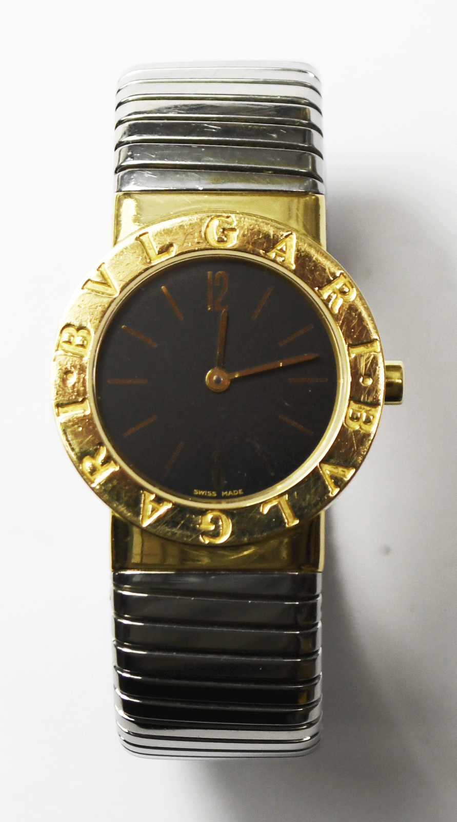 Bvlgari Tubogas 21mm 18k Yellow Gold & Stainless Black Matte Dial Watch BB262T