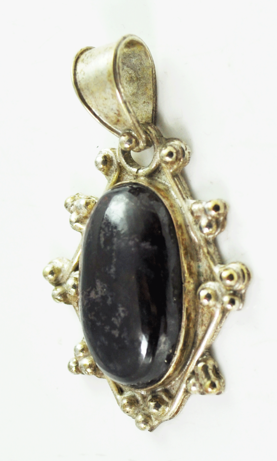 Vintage Sterling Oval Dark Purple Charoite Pendant Dot Halo Ellipse 2" x 31mm