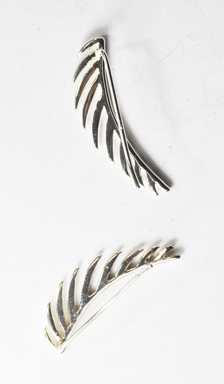 Sterling Silver Feather Stripe Wing Leaf Hook Earrings 30mm x 7mm