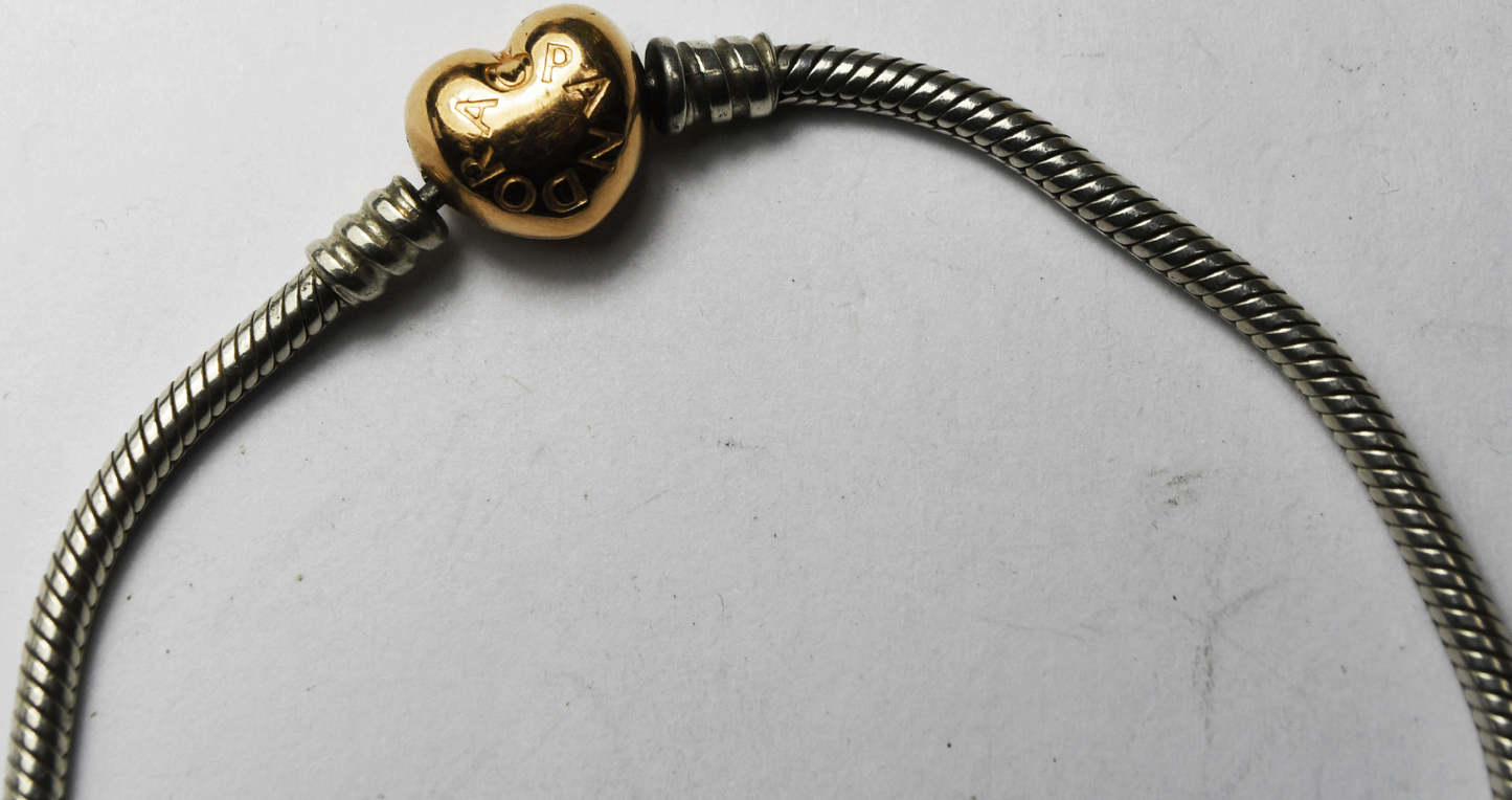 Sterling Silver Pandora Rose Gold Tone Heart Clasp Bracelet 9"