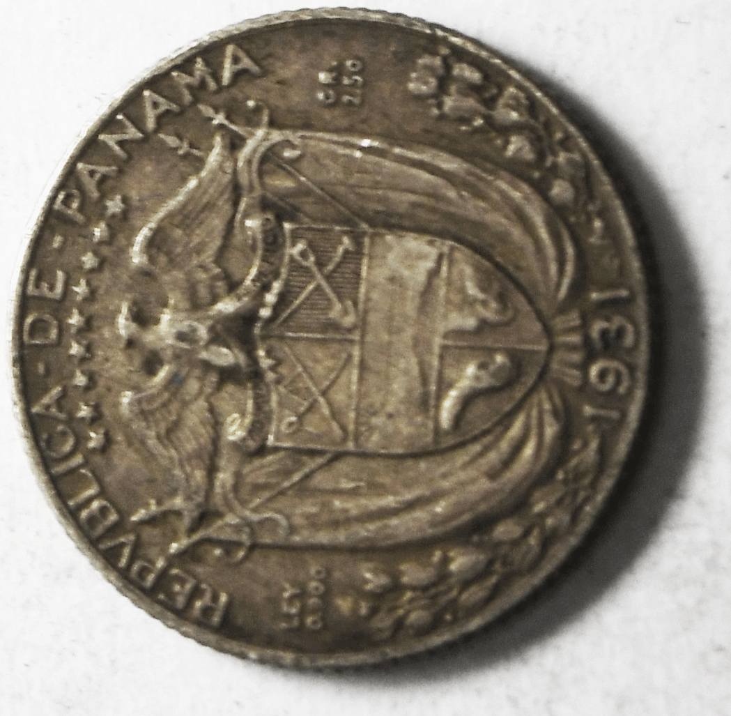 1931 Panama 1/10 Tenth Balboa KM# 10.1 Silver Coin