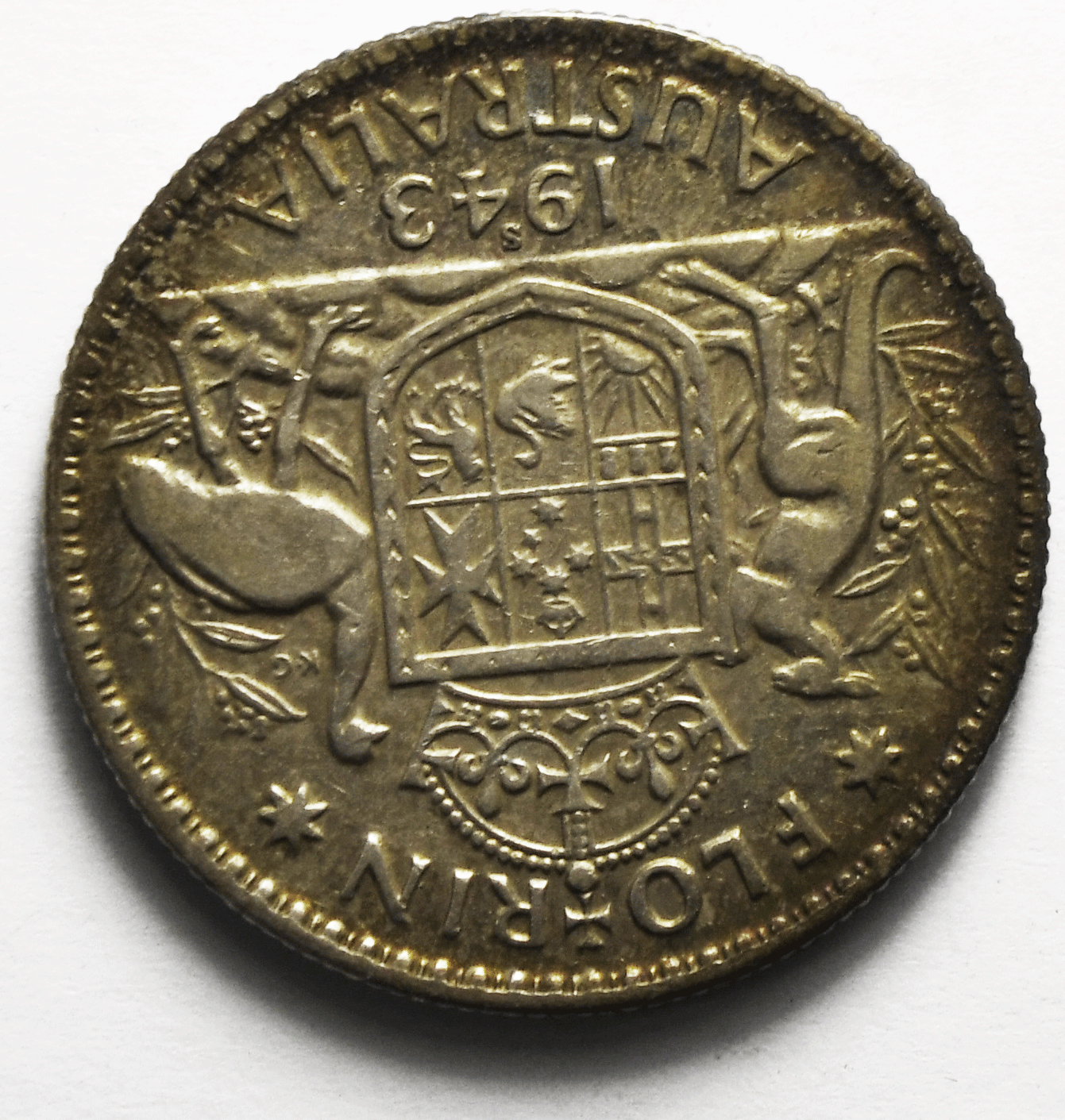 1943 S Australia Florin Silver Coin KM# 40
