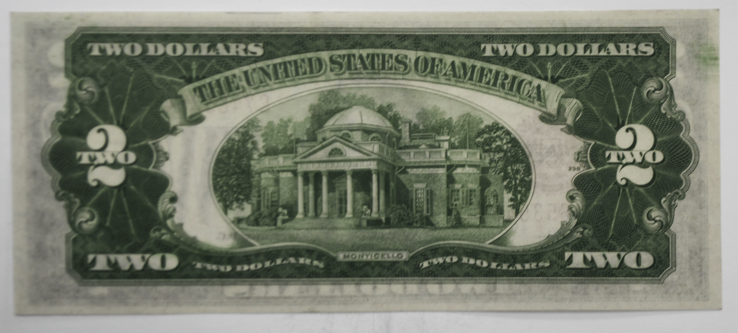 1928 D $2 Two Dollars Legal Tender Red Seal Note C74653540A Green Ink Spot