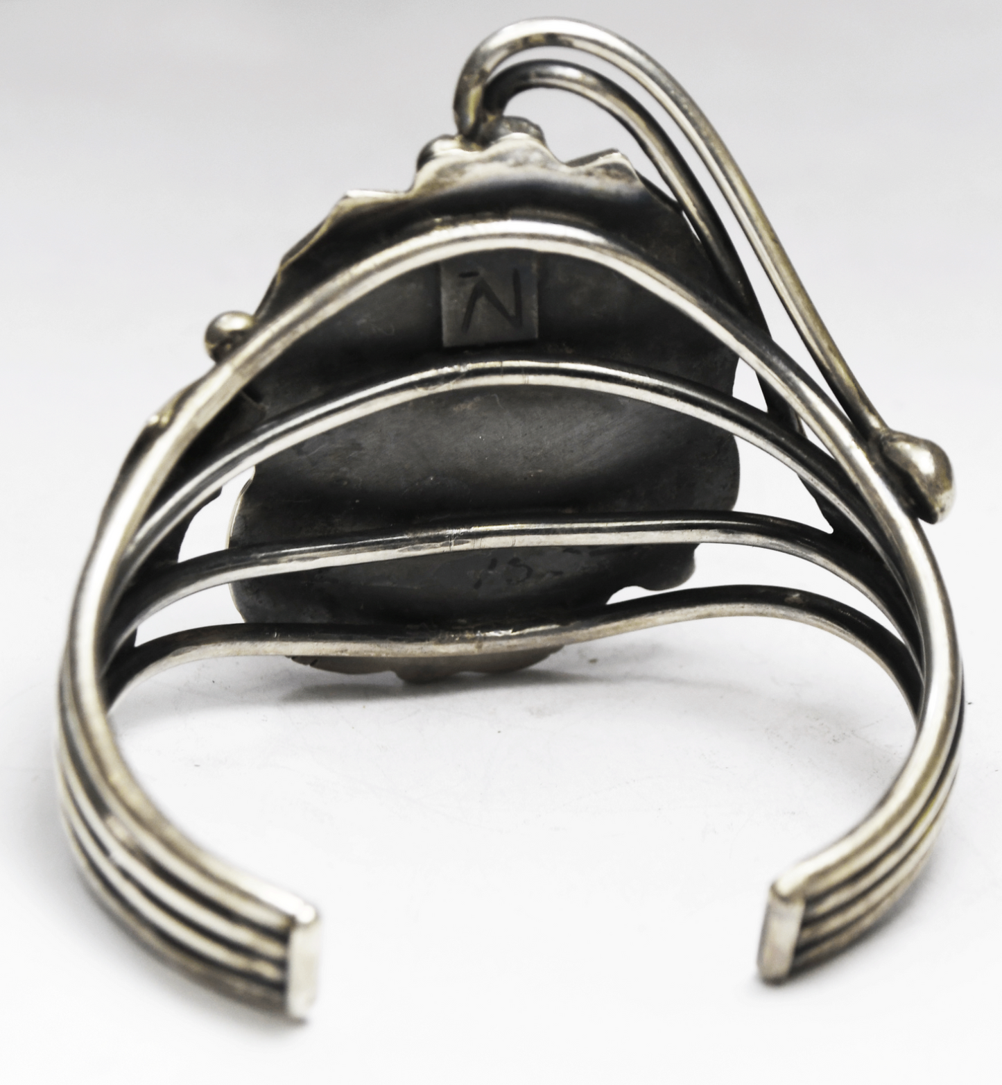 Sterling Signed N. Turquoise Coral Floral Cuff Bracelet 62mm 7" Wrist