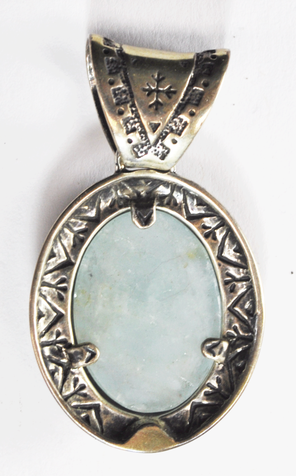 Relios Sterling Silver Blue Agate Oval Large 9mm Bale Pendant 2" 28mm