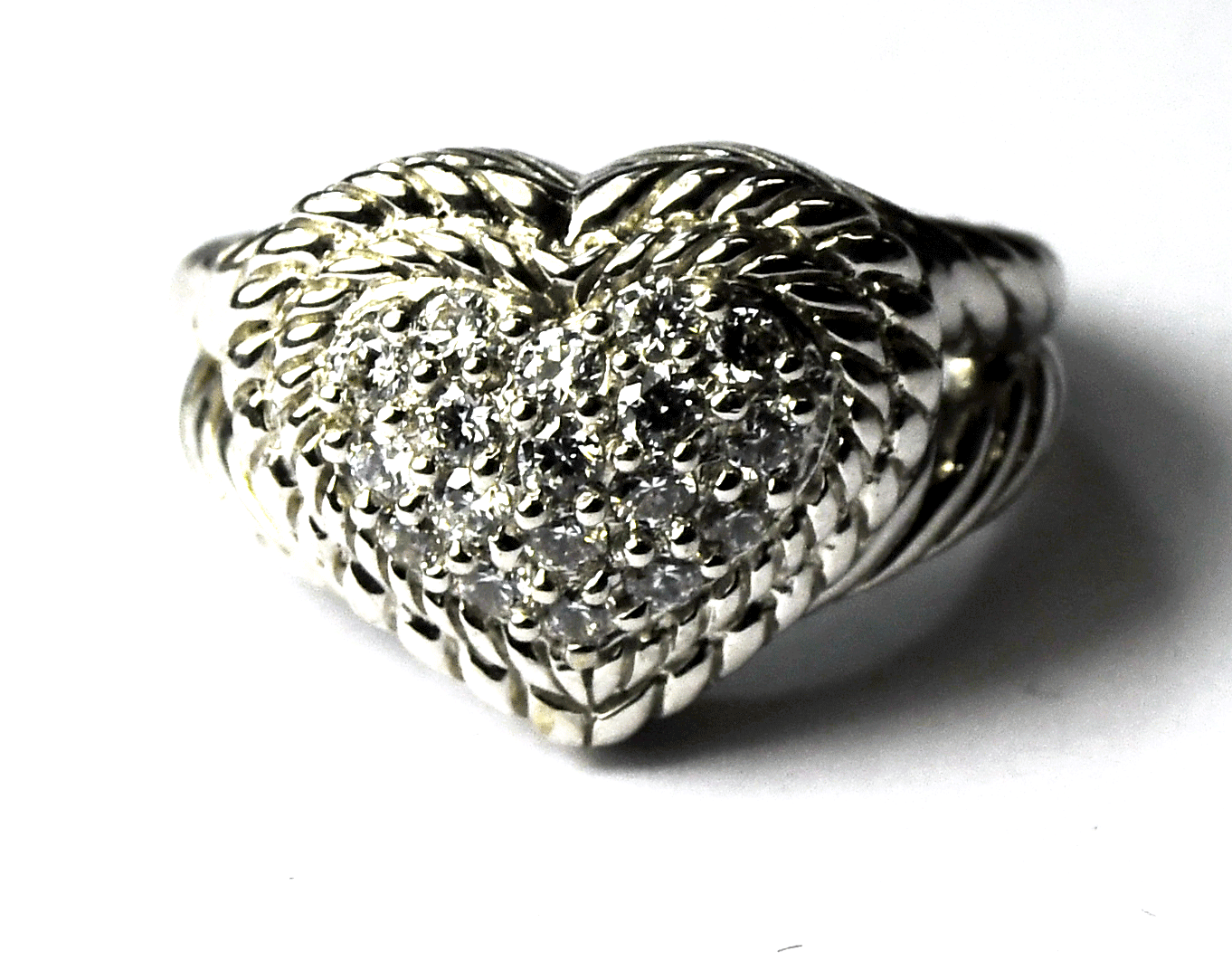 Sterling Silver Judith Ripka Pave Diamonique Heart Fleur De Lis Ring 14mm Size 6