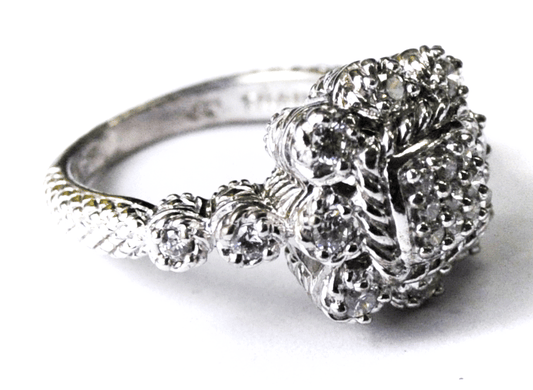 Sterling Silver Judith Ripka CZ Cluster & Halo Ring 15mm Size 8