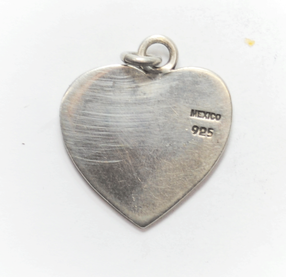 Sterling Silver Etched Chef Hat Pig Tail T Mexico Heart Pendant 35mm x 31mm