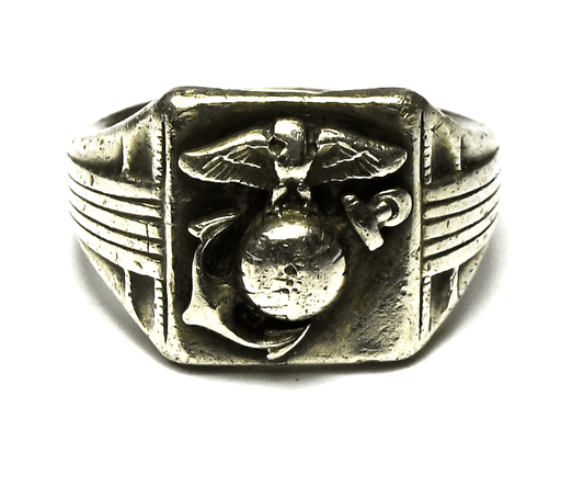 Sterling Silver H-H Vintage Marine Corp Ring 14mm Size 8