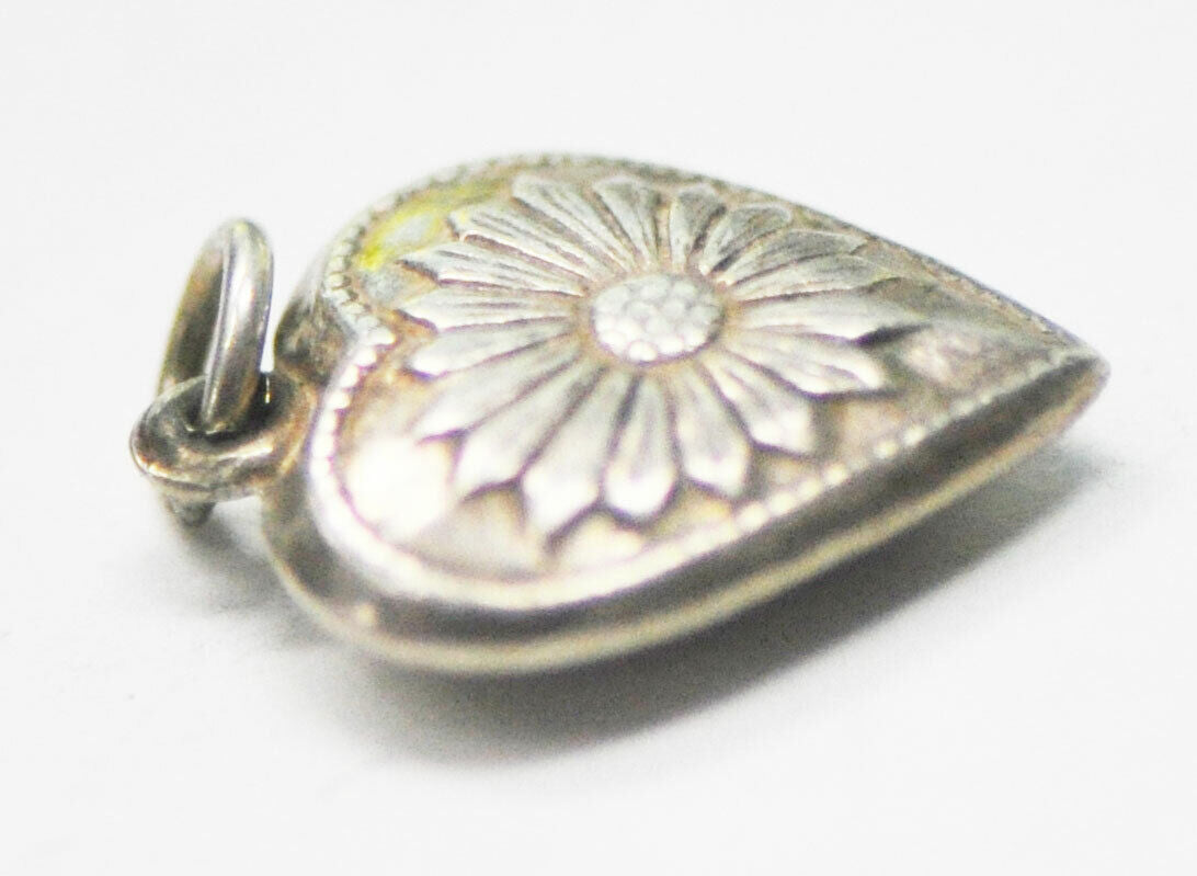 Antique Sterling Silver Sunflower Flower Puffy Heart 18 Pedal Charm 11mm