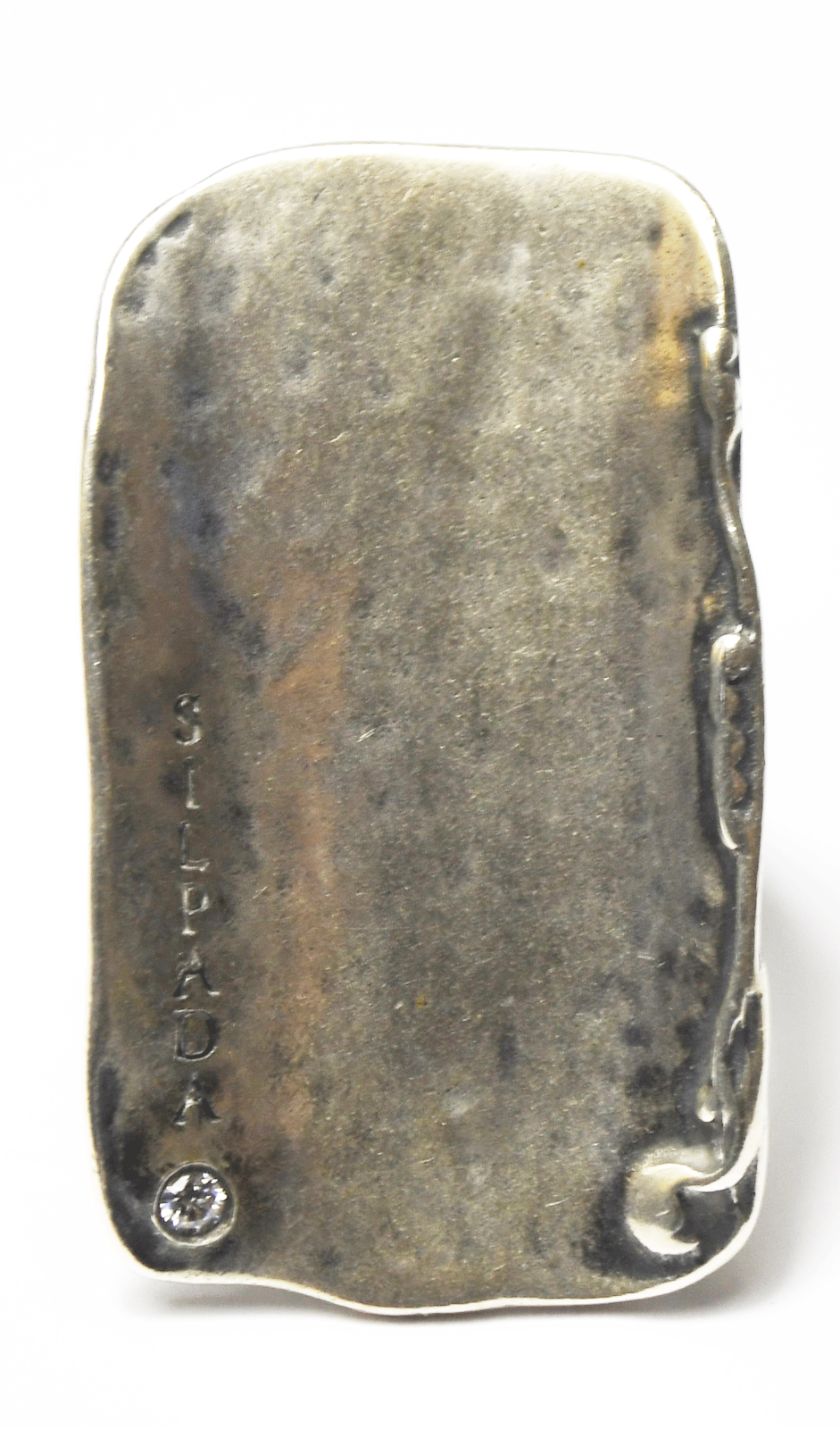 Sterling Silver Silpada R1999 Hammered Rectangular CZ Ring 35mm Size 8