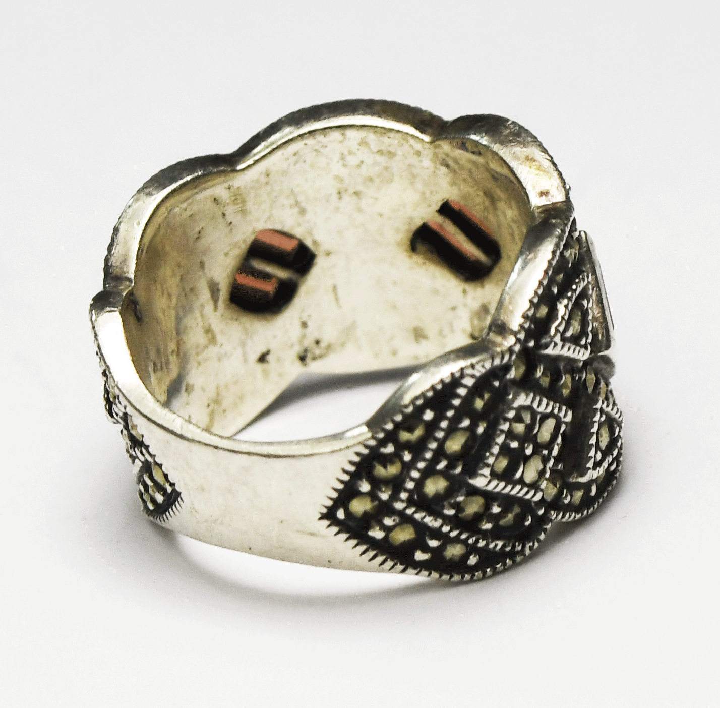 Sterling Silver Judith Jack Marcasite Garnet Ring 14mm Band Size 7