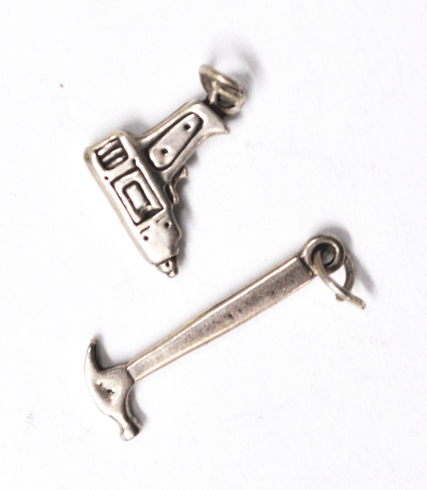 Sterling Silver Handyman 26mm Hammer 18mm Drill Charm Set