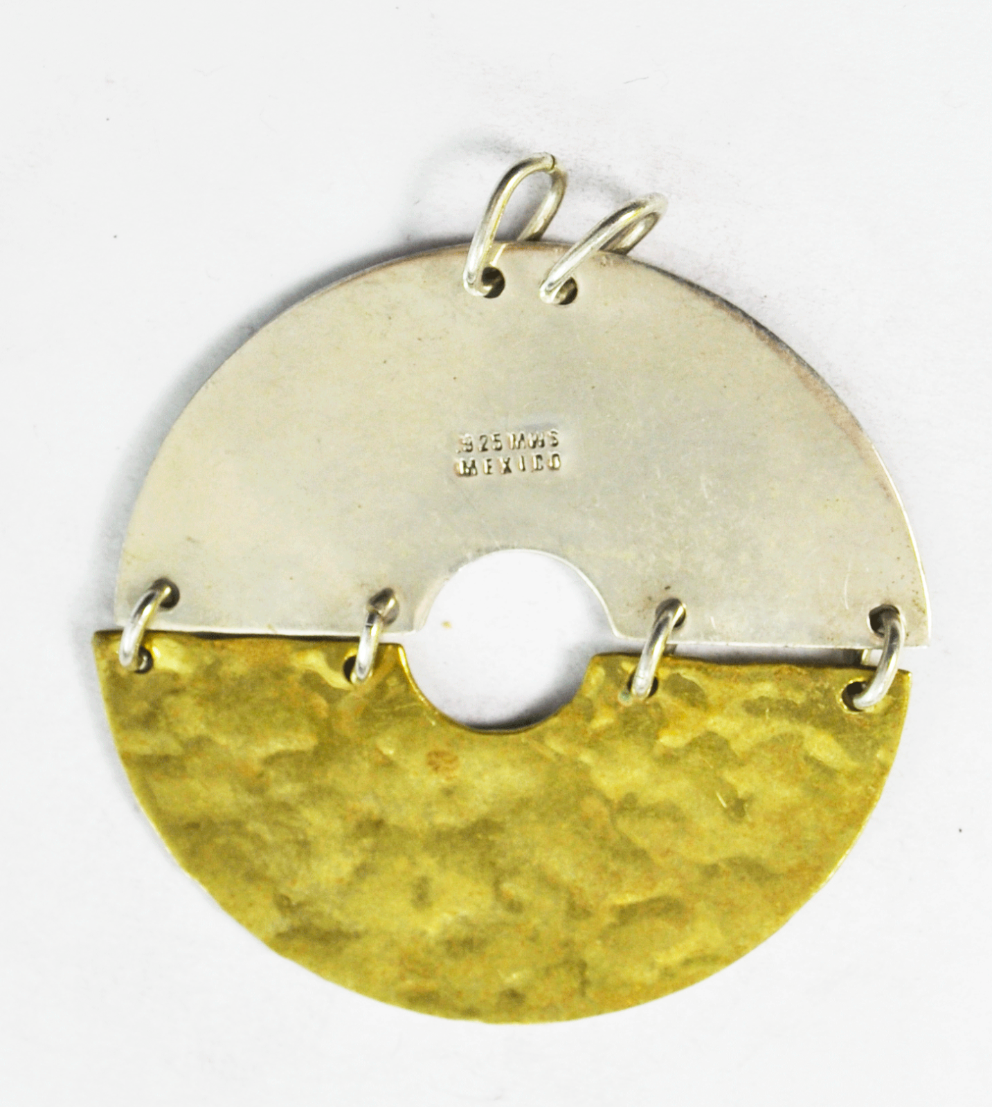 Sterling Silver MWS Brass Gold Two Tone Part Disc Dangle Pendant 1-3/4" Round