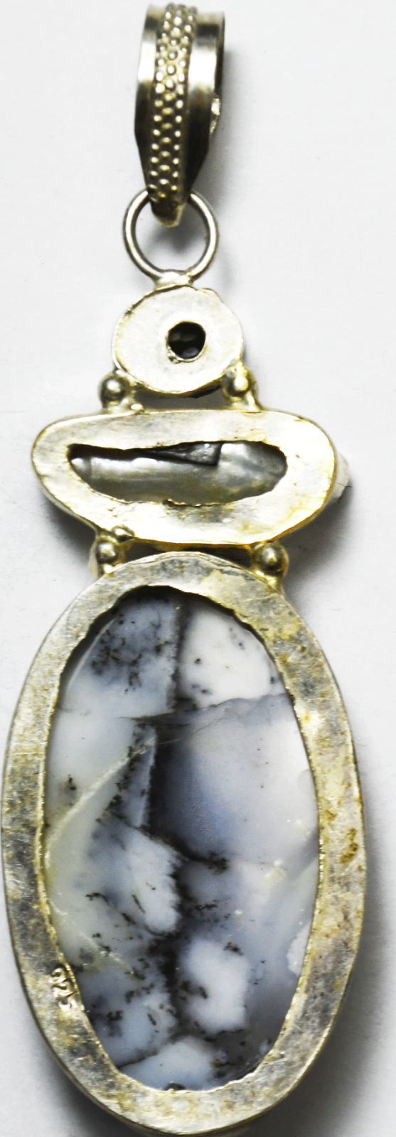 Sterling Silver Picasso Stone Pearl Smoky Quartz Pendant 76mm x 21mm