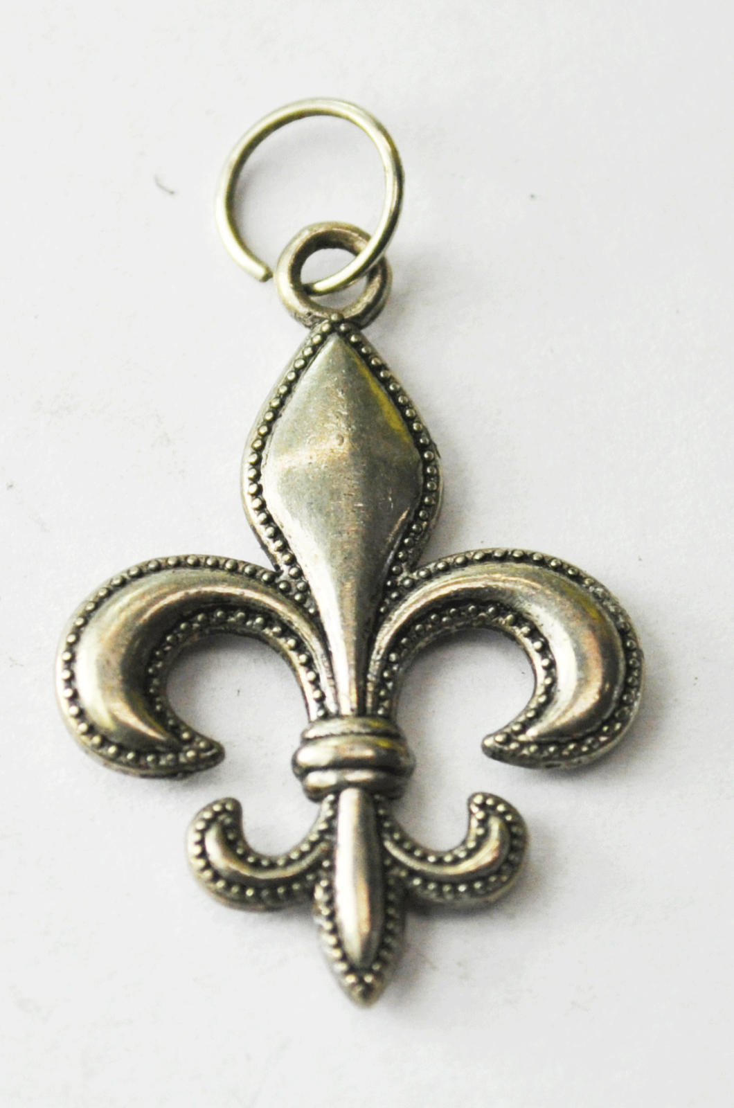 Silver Plated Fleur De Lis Charm Pendant Dot Edge 27mm x 20mm