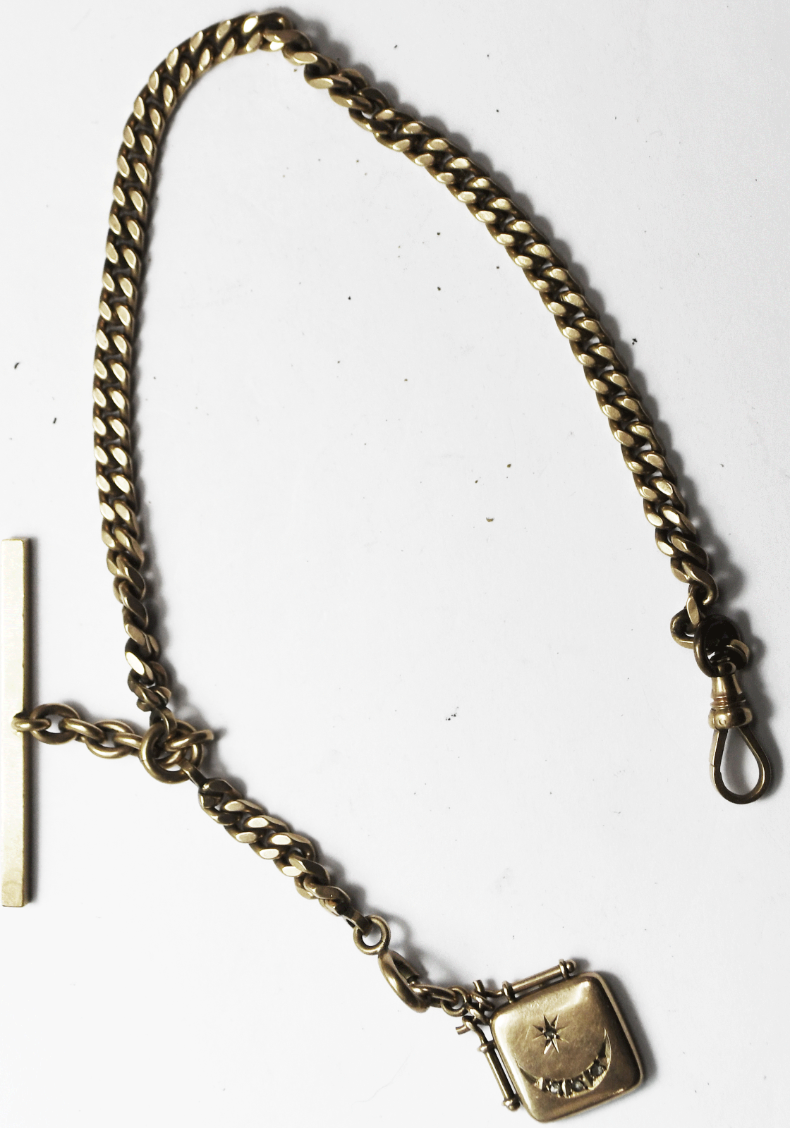 Gold Filled Pocket Watch Albert 5mm Chain 12" Rhinestone 28mm Locket