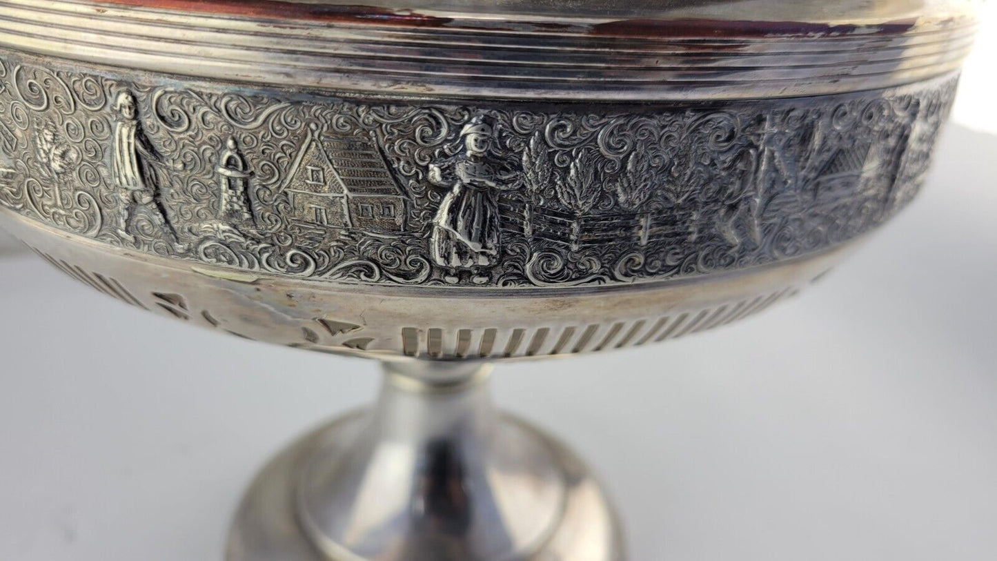 Friedman Silverplate Dutch Scenes Reticulated Repoussé Handled Centerpiece