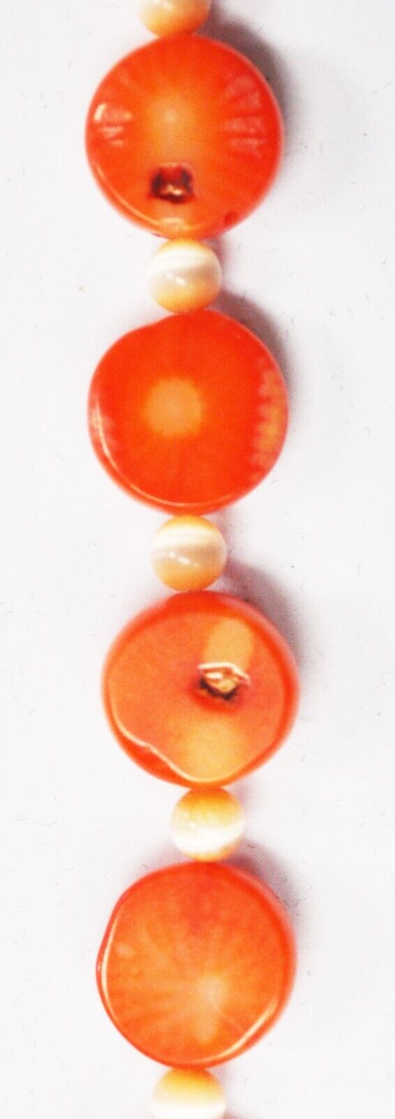 Silver Plate Orange Coral Disc Peach Star Sapphire Bead 11mm Necklace 21.5"