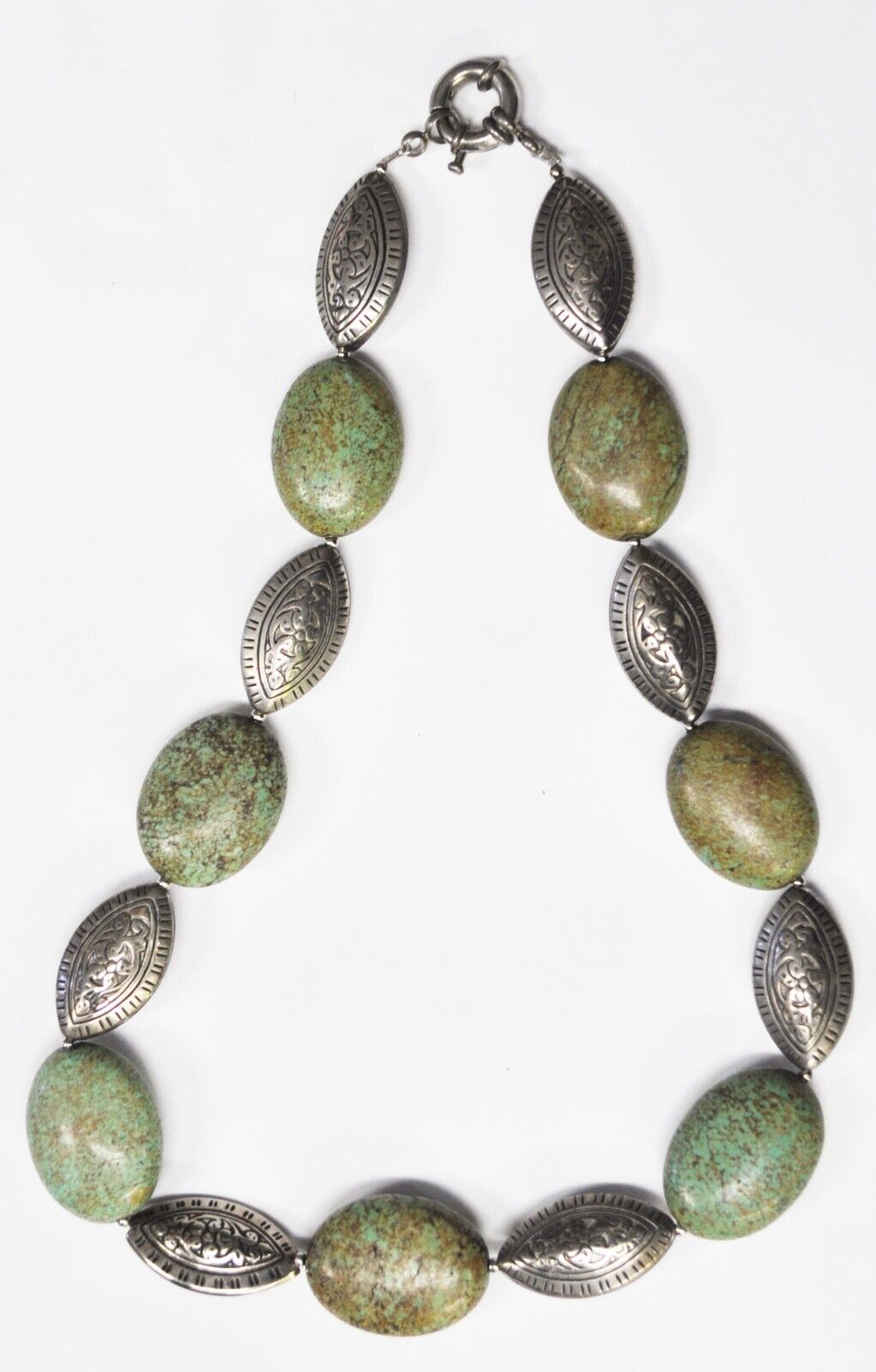 Silver Plated Oval Green Turquoise Necklace 22mm 19-1/2"