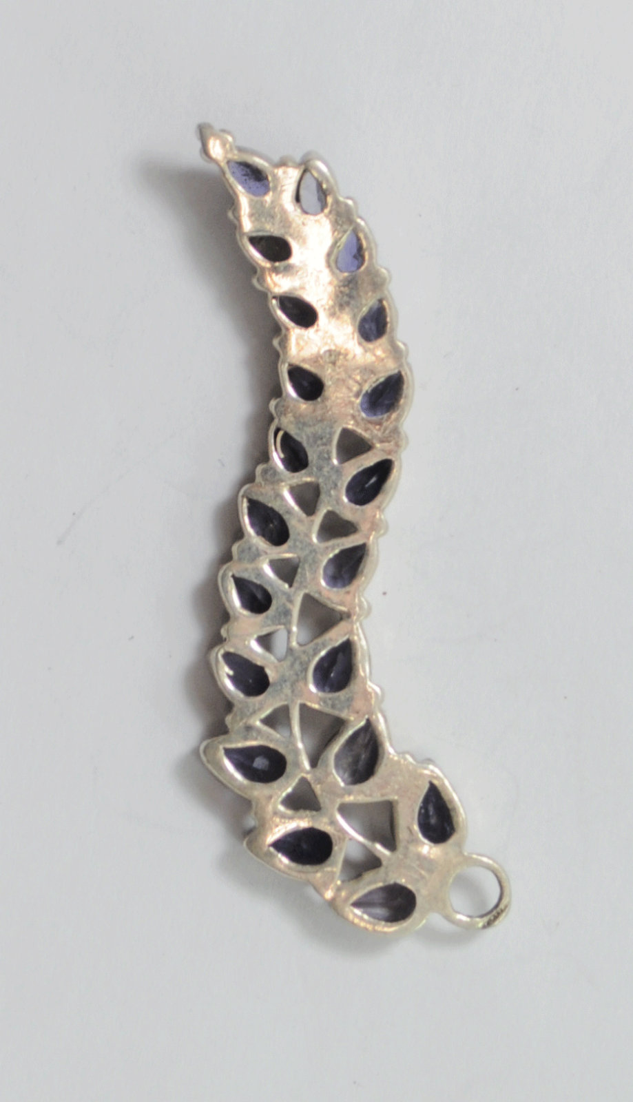 Sterling Purple Amethyst Cluster Long Winding Floral Leaf Pendant 65mm x 16mm