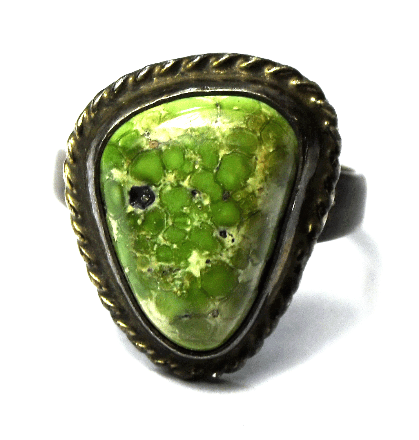 Sterling Silver Vintage Green Turquoise Triangle Ring 19mm Size 7
