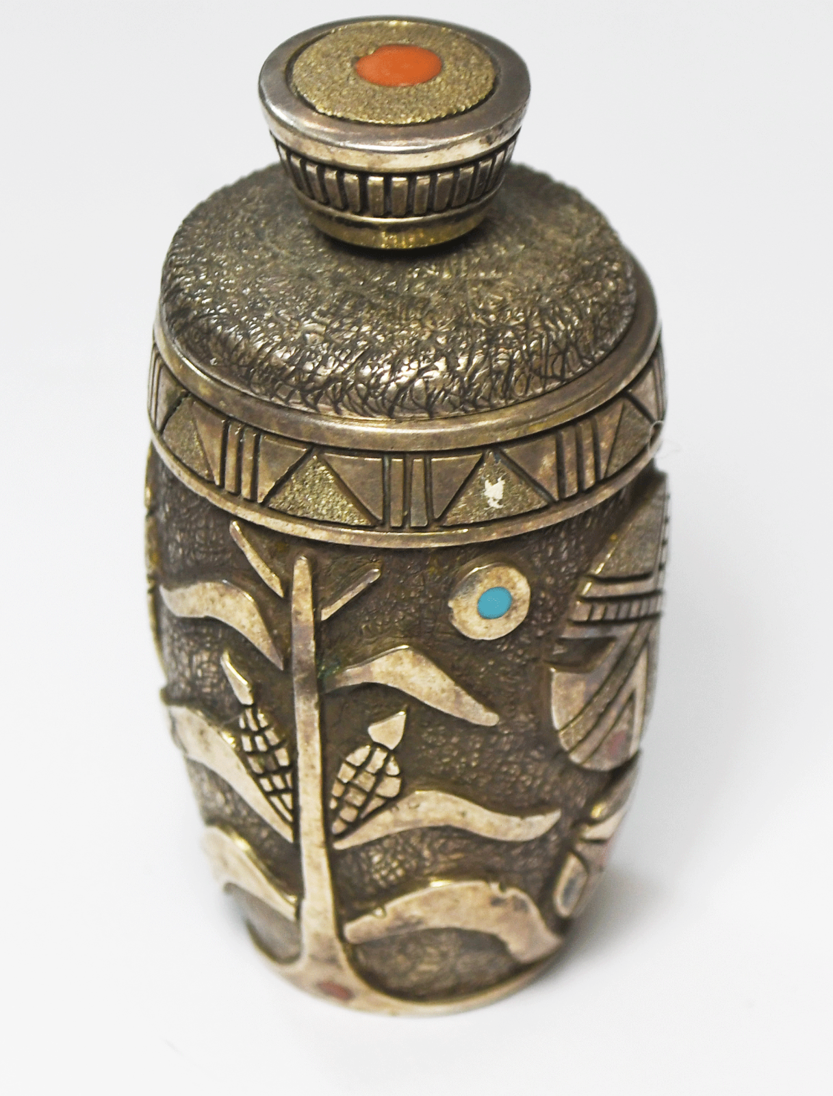 Sterling Lee Epperson Tobacco Snuff Bottle Turquoise Coral 2-3/4" x 36mm 216g