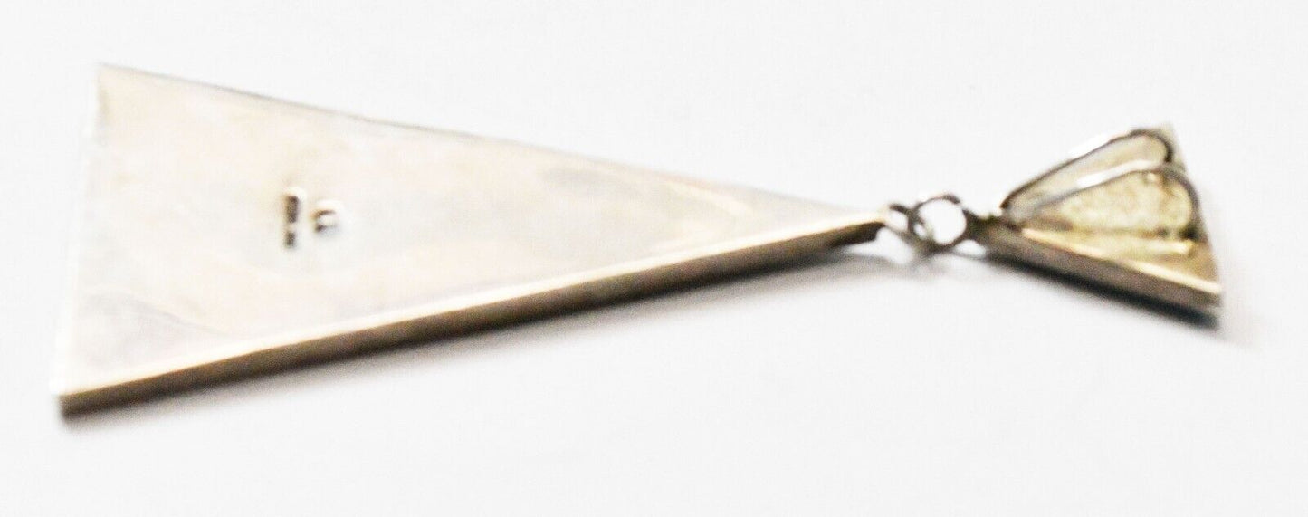 Sterling Reynetsa Leland Triangle Turquoise Fire Opal Inlay Pendant 3-1/4" x38mm