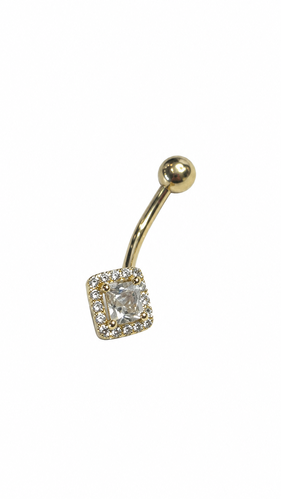 14kt Gold Princess Cut Halo Belly Button Ring - Image 1